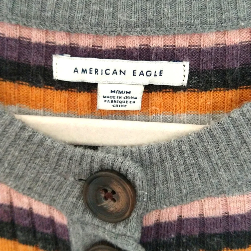 American Eagle Multicolored Striped Long-Sleeved Henley - Picture 10 of 10
